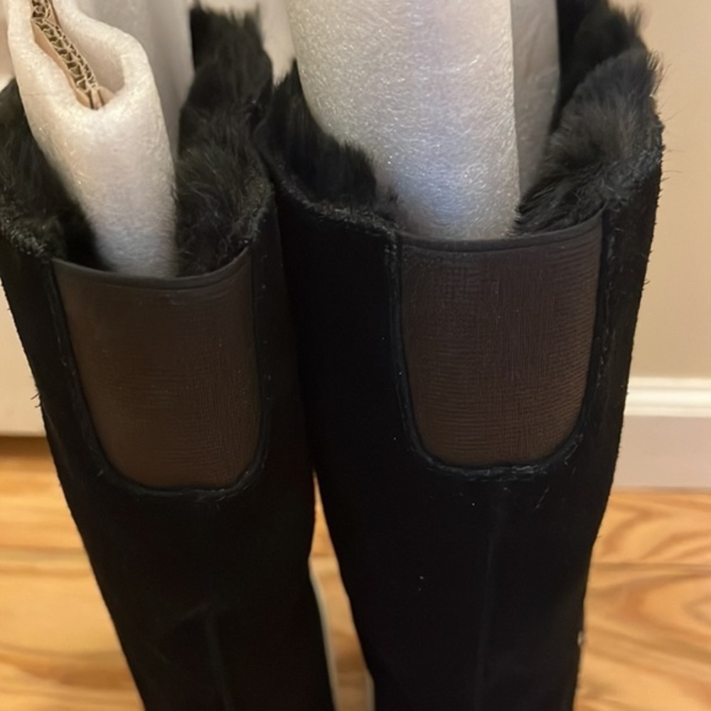 J Slides Antonia Black Suede faux Fur Boots Sz 10 - Picture 13 of 15